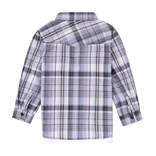 Boy Long Sleeve Plaid Shirt with Single Jersey Mock Tee with Printing