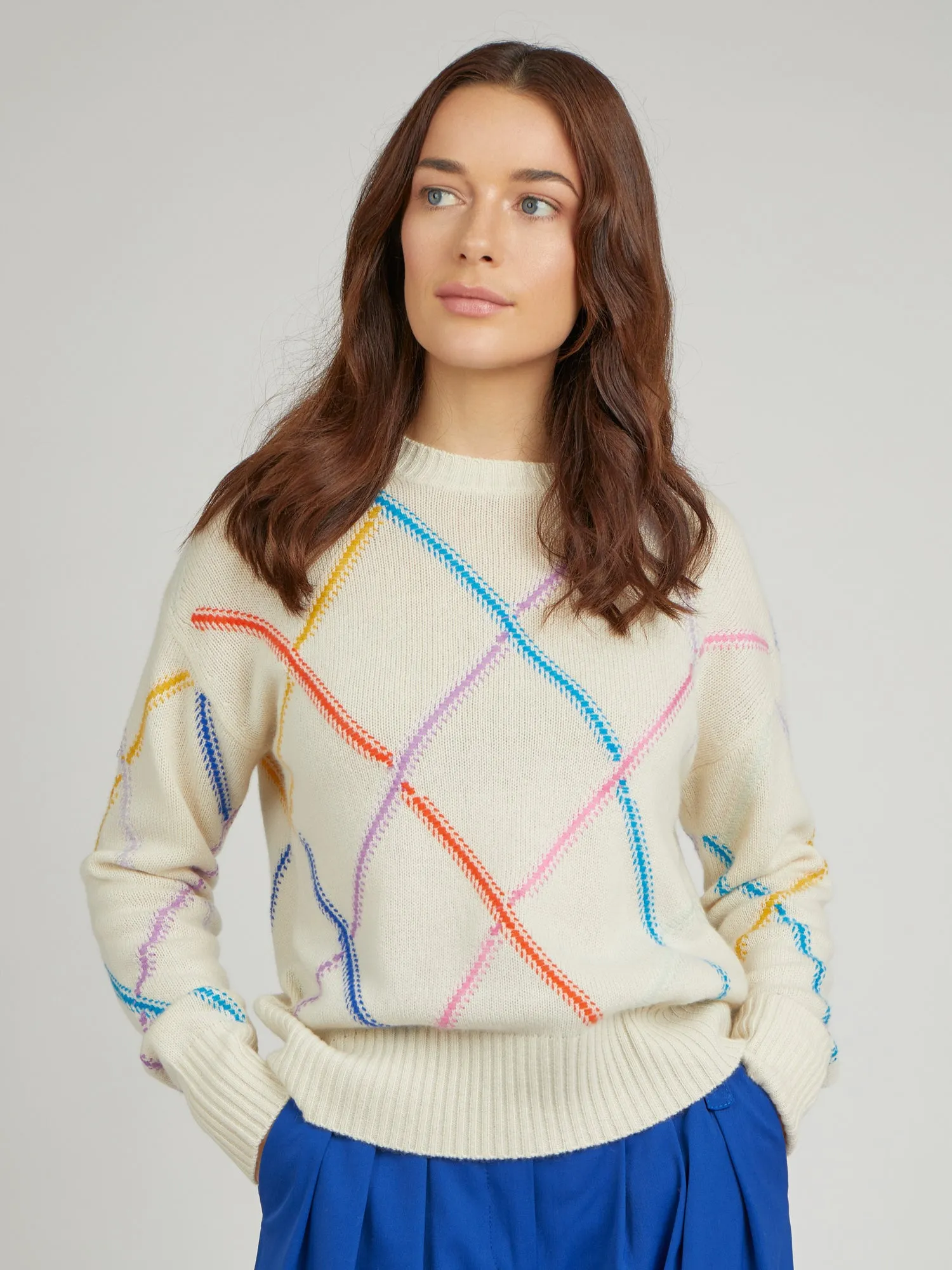 Briar Natural White Argyle Cashmere Jumper