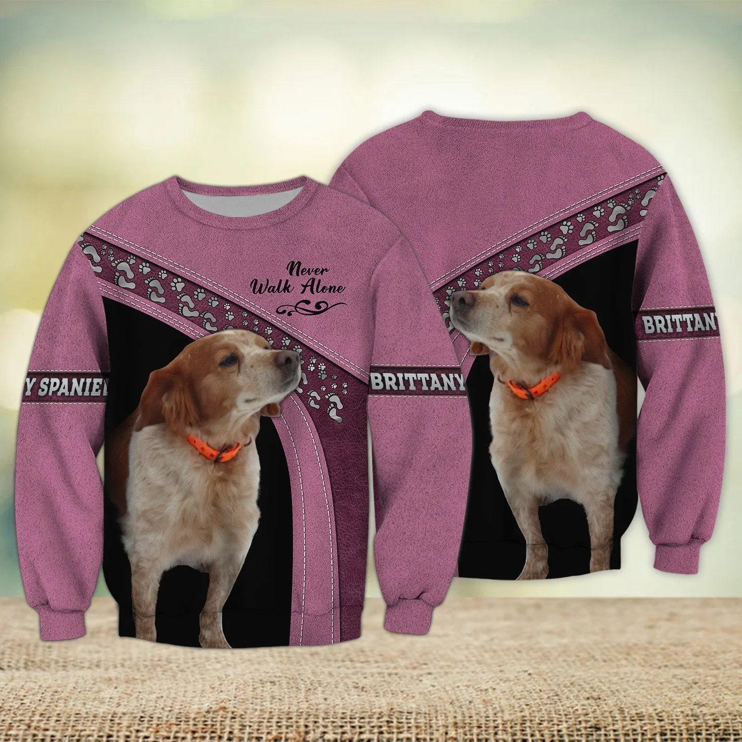 Brittany Spaniel Love Multicolor Never Walk Alone 3D Full Print Sweatshirt