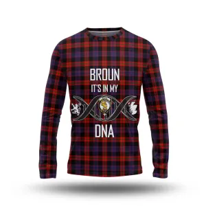 Broun Modern Tartan Long Sleeve T-Shirt with Family Crest DNA In Me Style