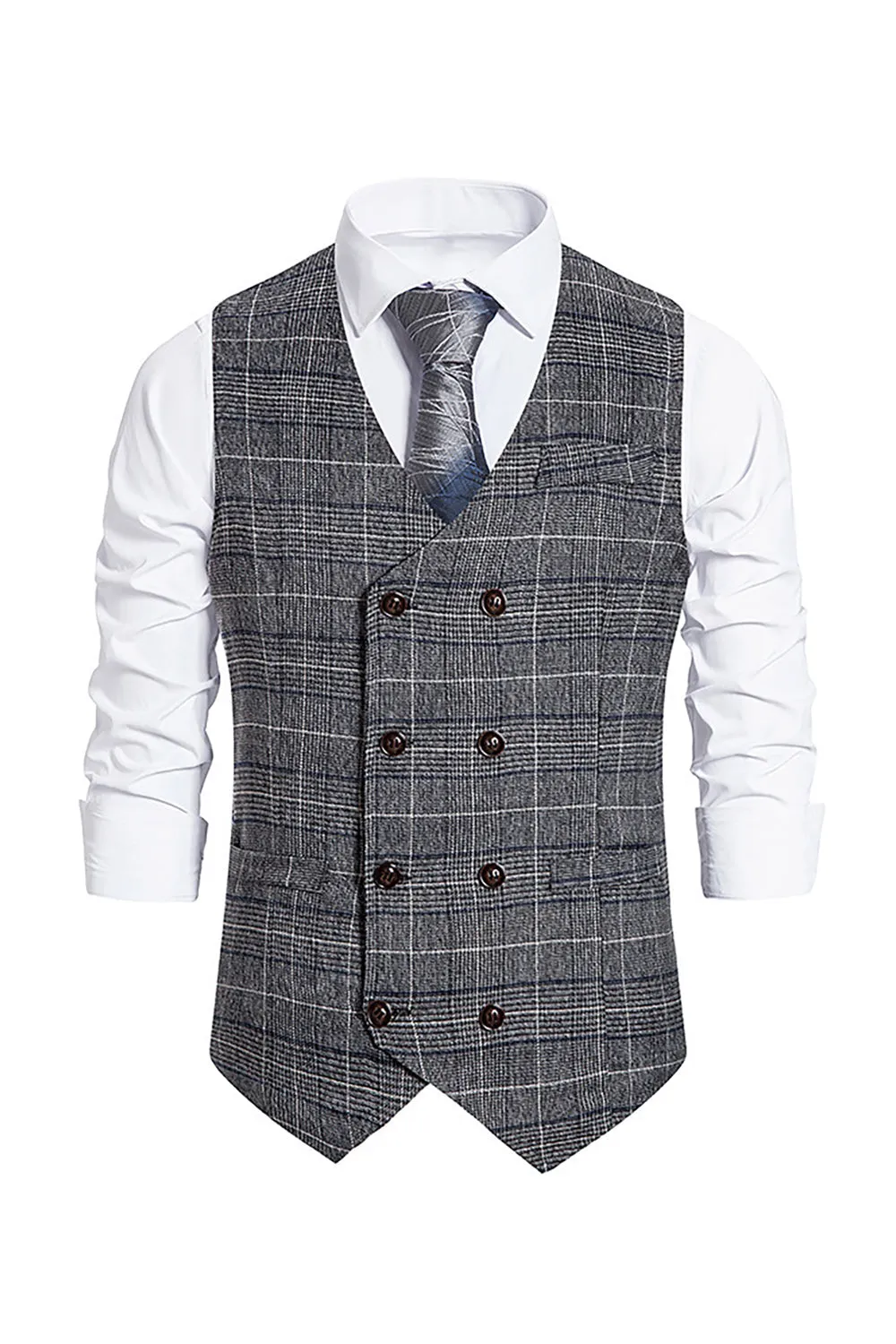 Brown Pinstripe Double Breasted Men's Suit Vest 3-Piece Set