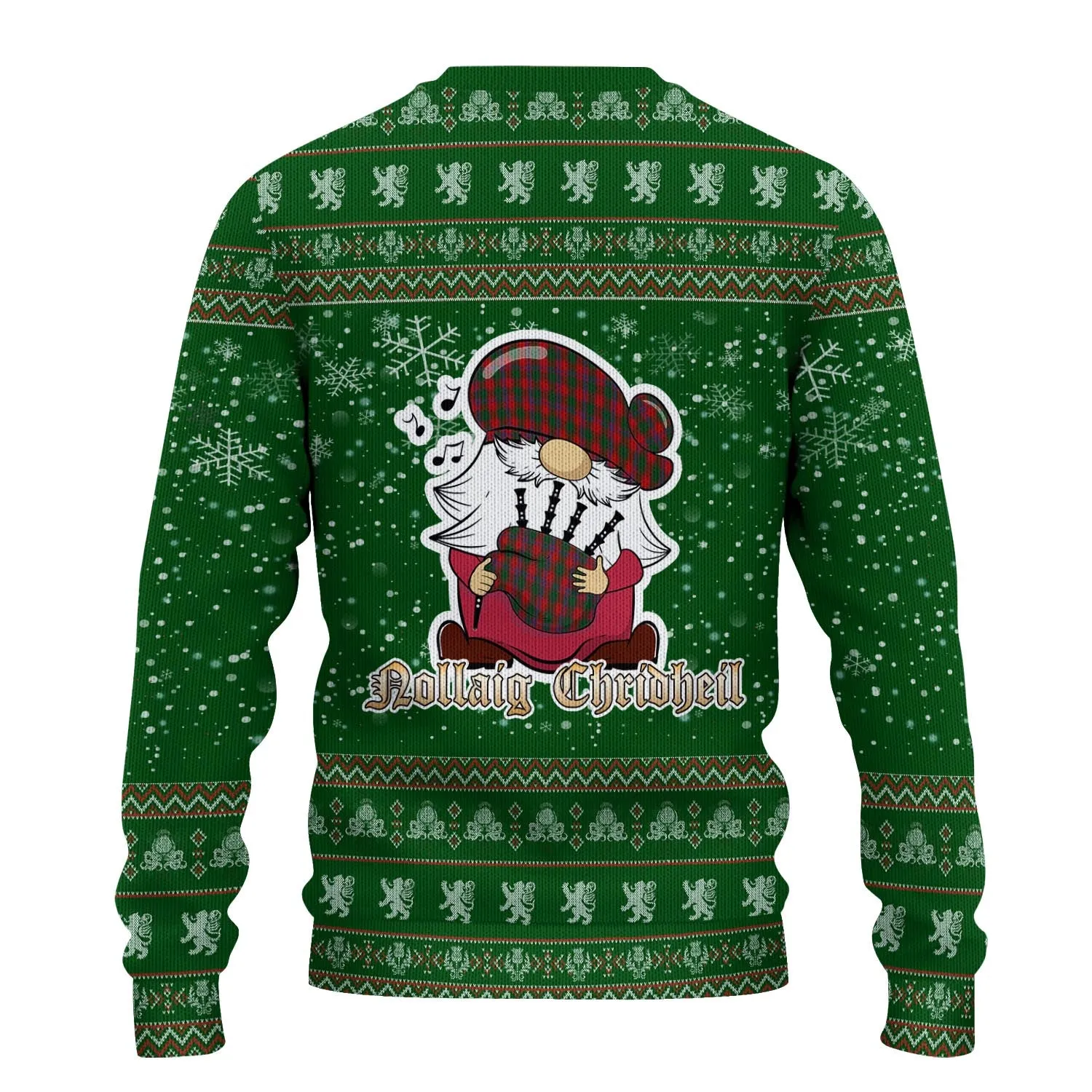 Bruce Old Clan Christmas Family Ugly Sweater with Funny Gnome Playing Bagpipes