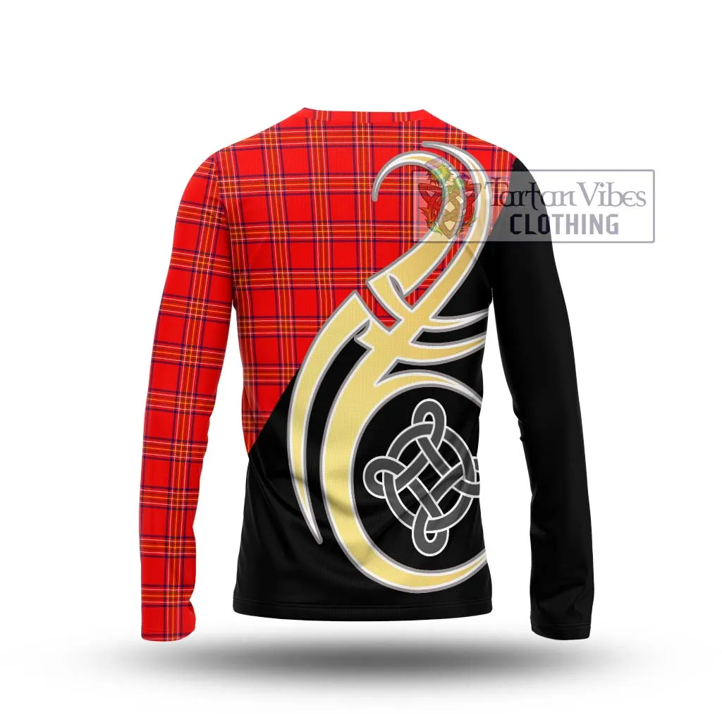 Burnett Modern Tartan Long Sleeve T-Shirt with Family Crest and Celtic Symbol Style