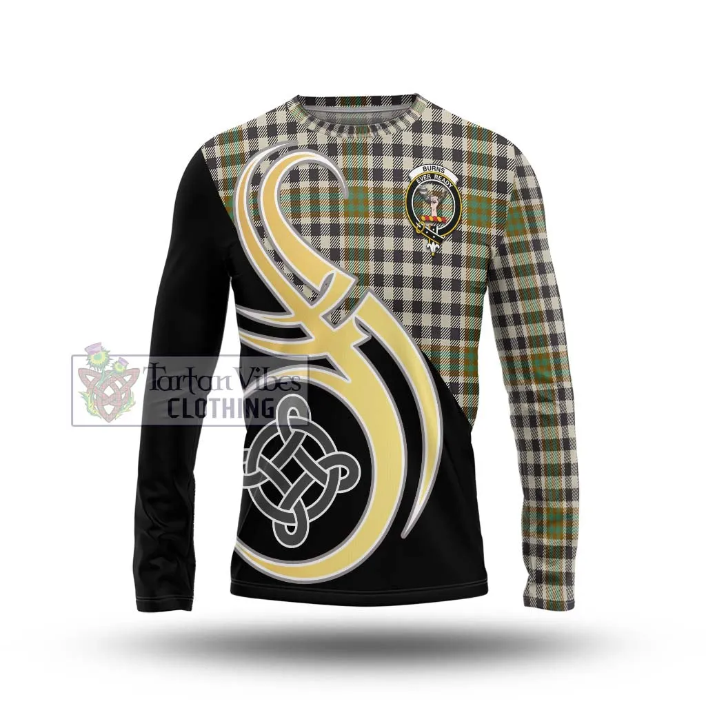 Burns Check Tartan Long Sleeve T-Shirt with Family Crest and Celtic Symbol Style