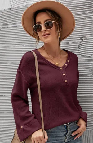 C D M Burgundy Henley Sweater