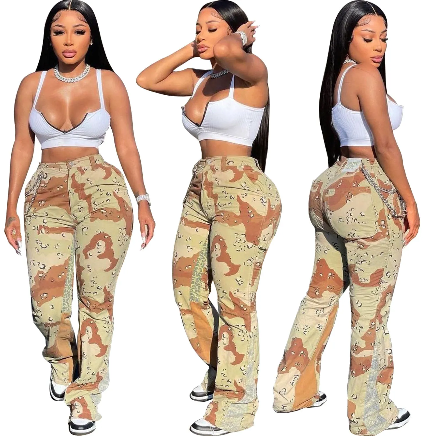 Camouflage stitching flared pants（AY2287）