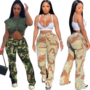 Camouflage stitching flared pants（AY2287）