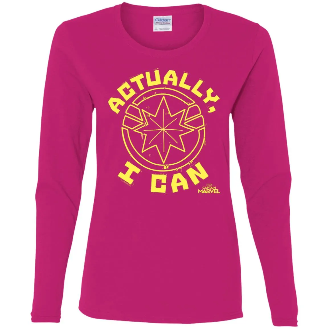 Captain Marvel Actually I Can Yellow Logo Women Long Sleeve Shirt