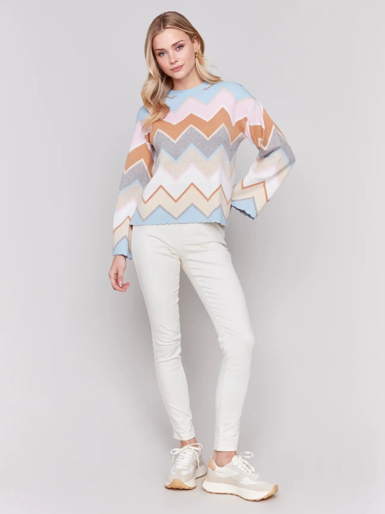 Charlie B Chevron Stripe Crew-Neck Sweater - C2721 - 974A