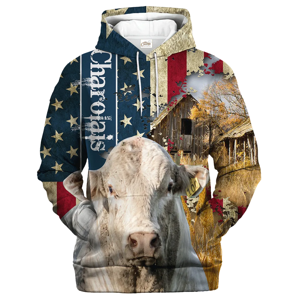 Charolais Farm With America Flag Hoodie, Farm Usa Hoodie 3D Print