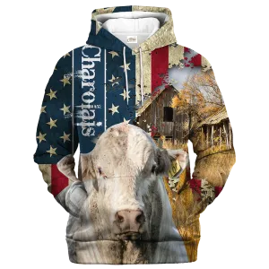 Charolais Farm With America Flag Hoodie, Farm Usa Hoodie 3D Print