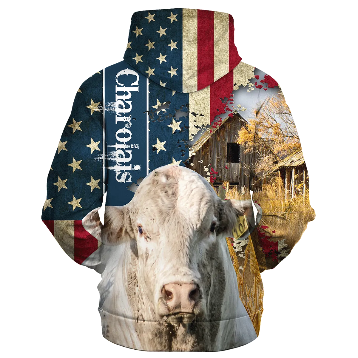 Charolais Farm With America Flag Hoodie, Farm Usa Hoodie 3D Print