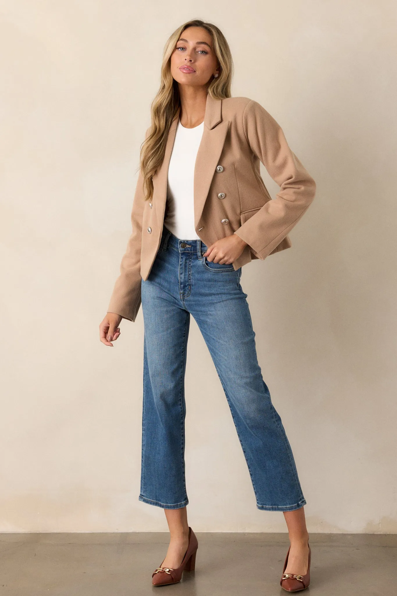 Chasing Stars Tan Cropped Blazer