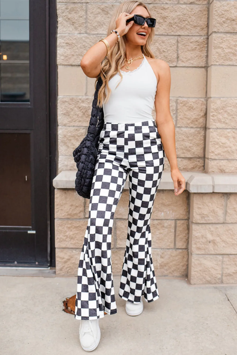 Checkerboard  Flared Pants (Online Exclusive)