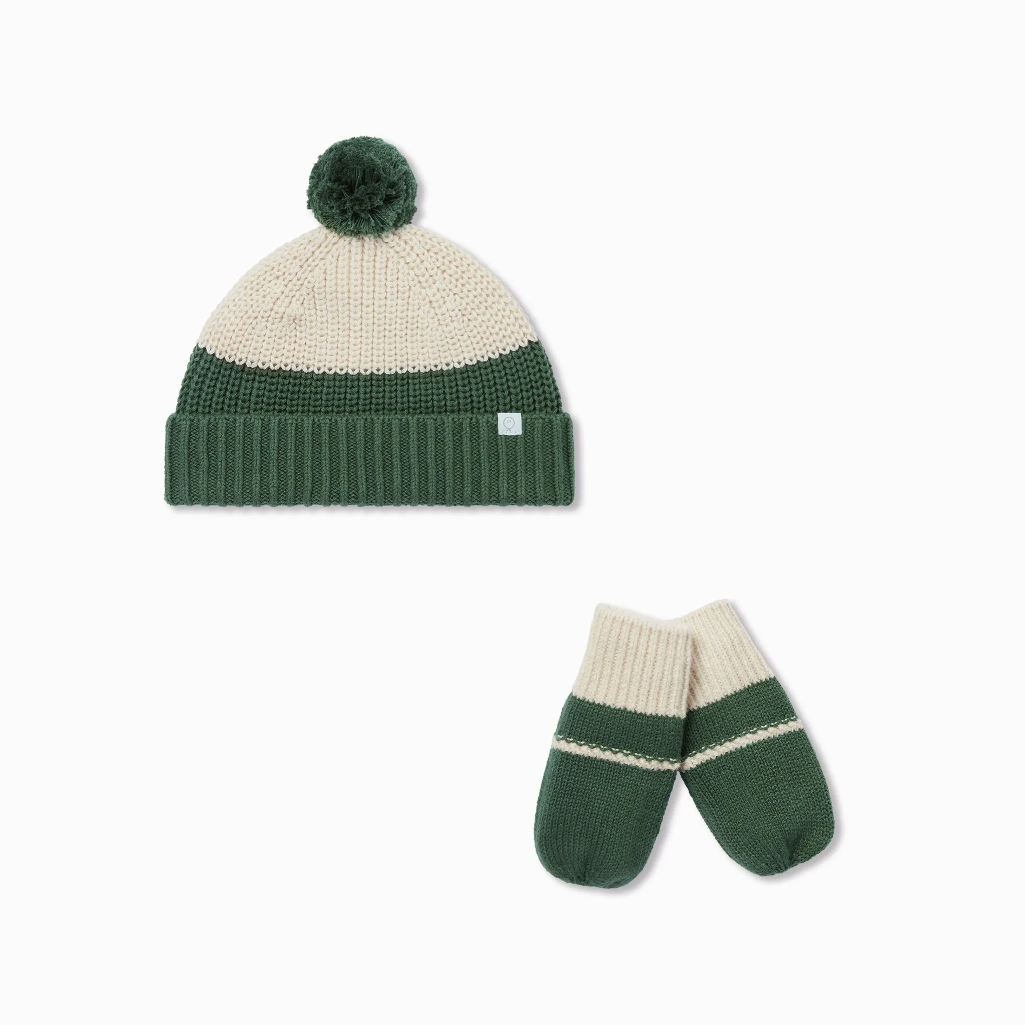 Chunky Knit Colourblock Beanie Hat & Mittens Set