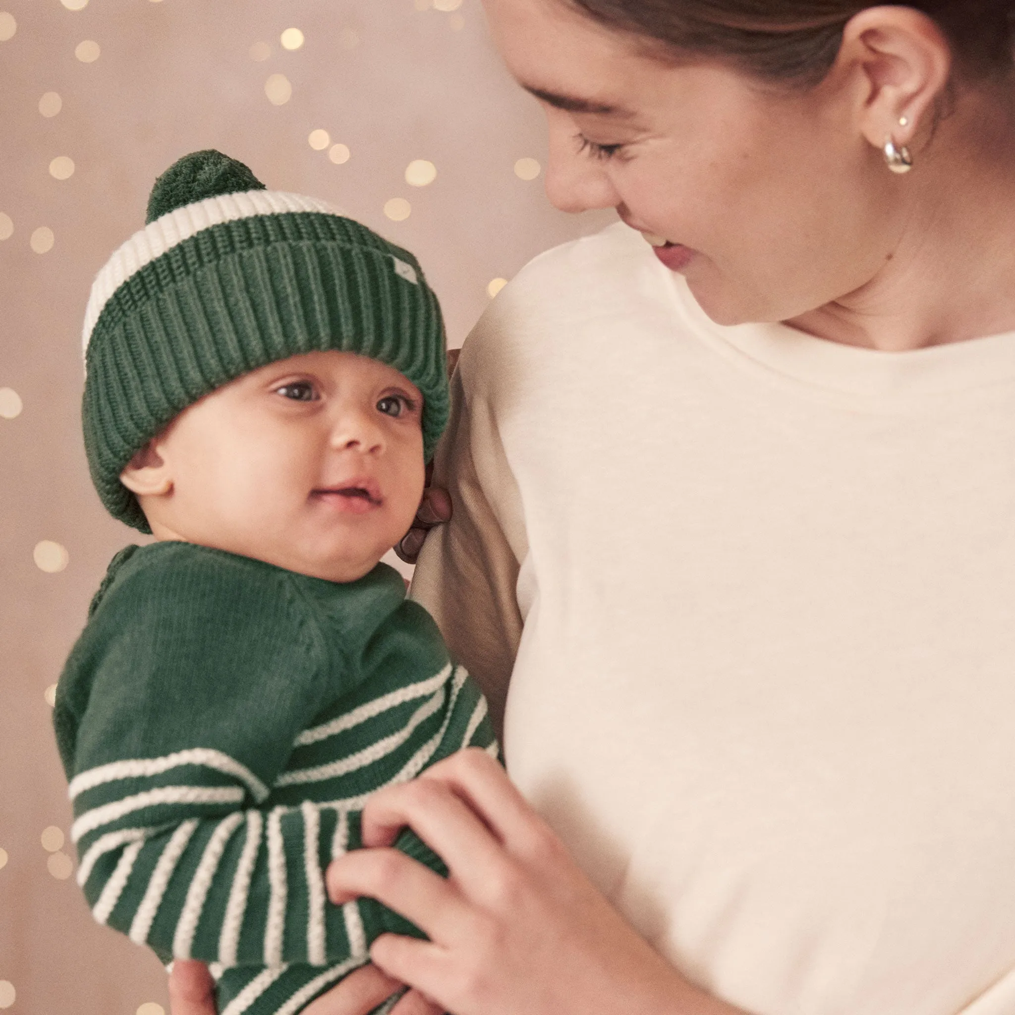 Chunky Knit Colourblock Beanie Hat & Mittens Set