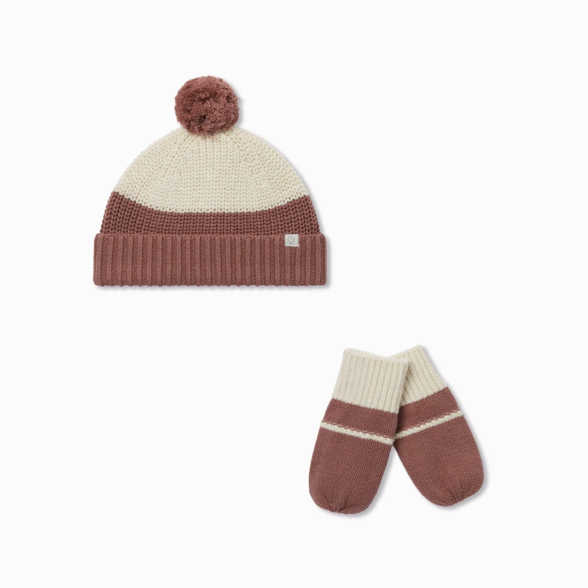 Chunky Knit Colourblock Beanie Hat & Mittens Set