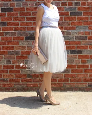 Claire Dove Gray Soft Tulle Skirt - Below Knee Midi