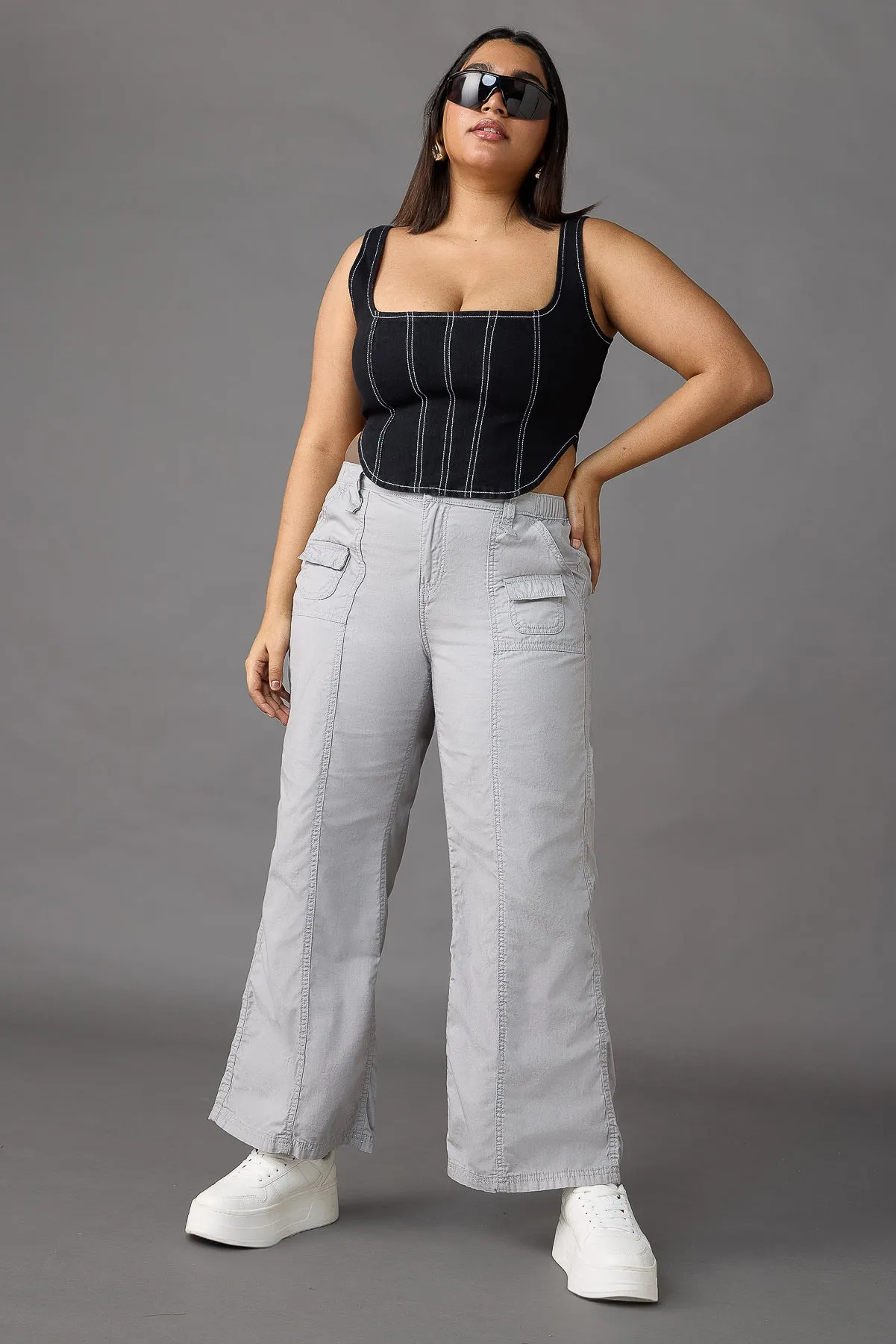 Contrast Stitch Black Denim Curve Bustier