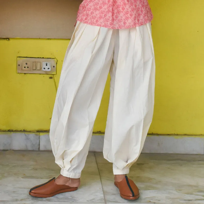 Cotton Pleated Puff Pants for Women | Off-White