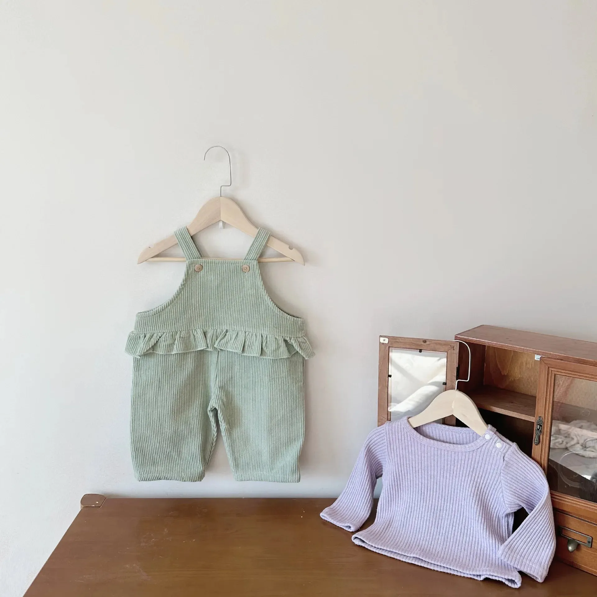 Cozy Green Overalls & Purple Knit Jumper Set for Babies