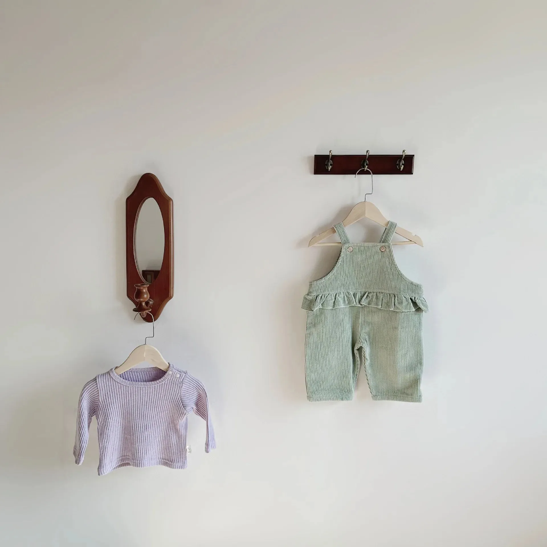 Cozy Green Overalls & Purple Knit Jumper Set for Babies