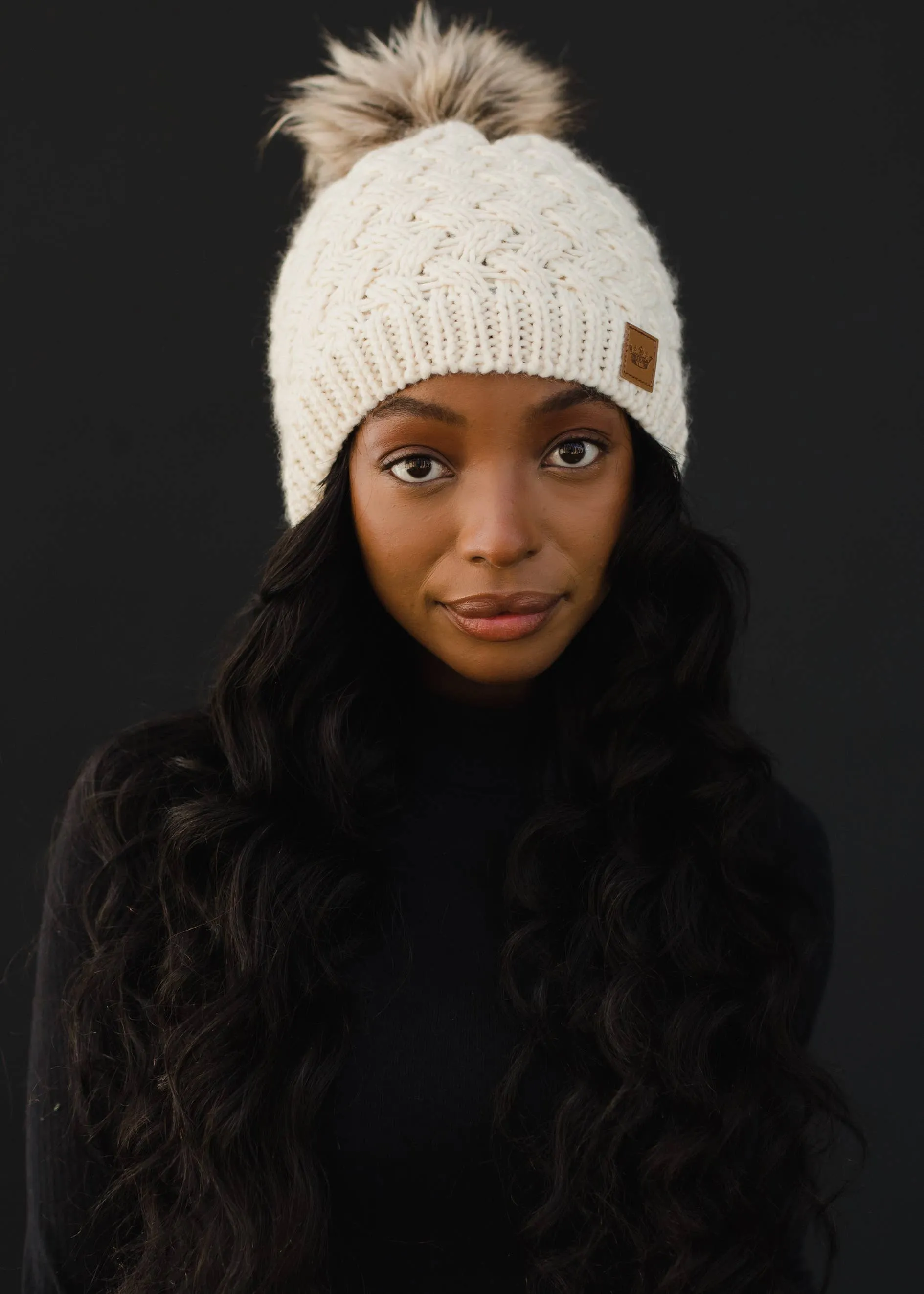 Cream Knit Pom Hat