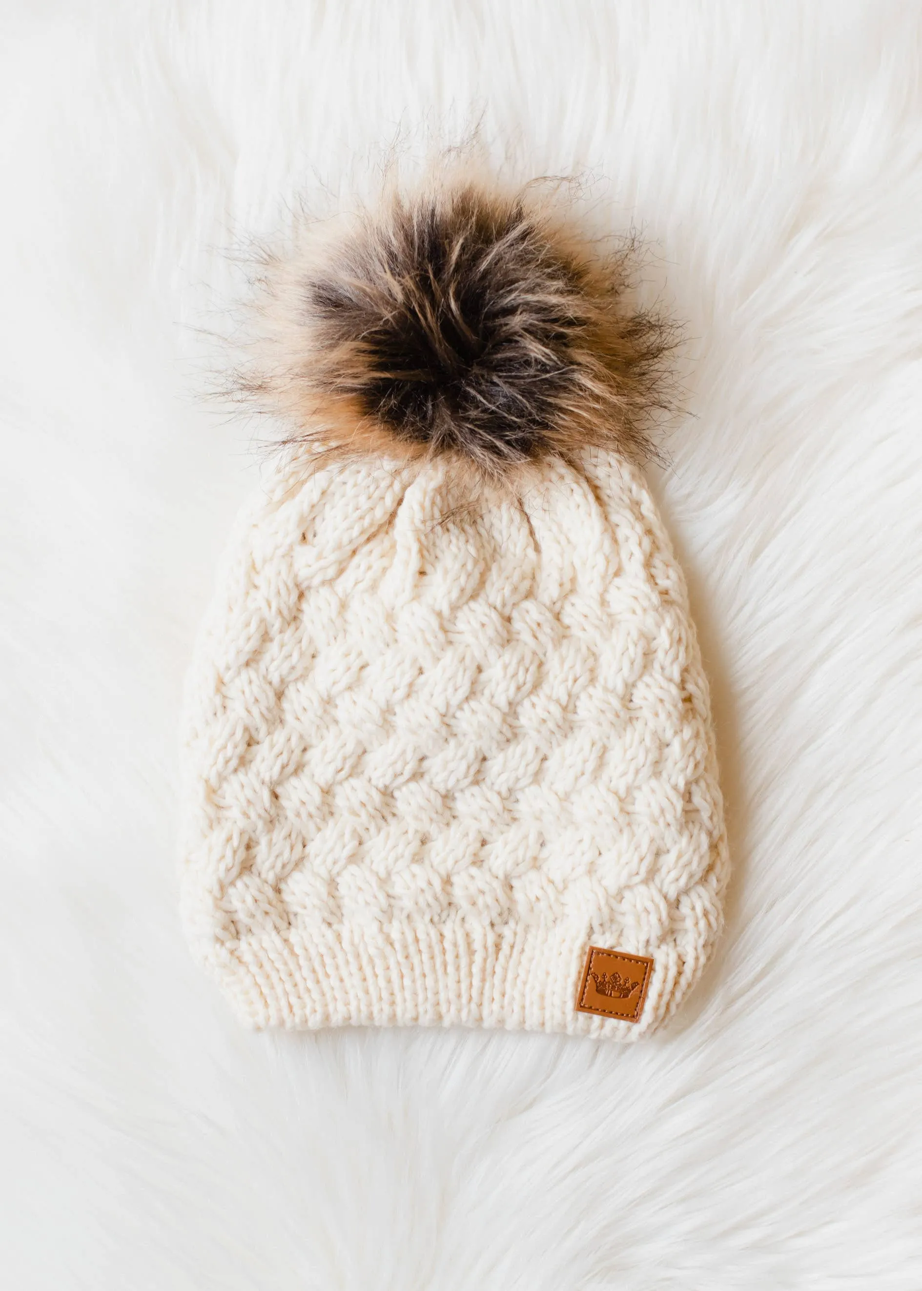 Cream Knit Pom Hat