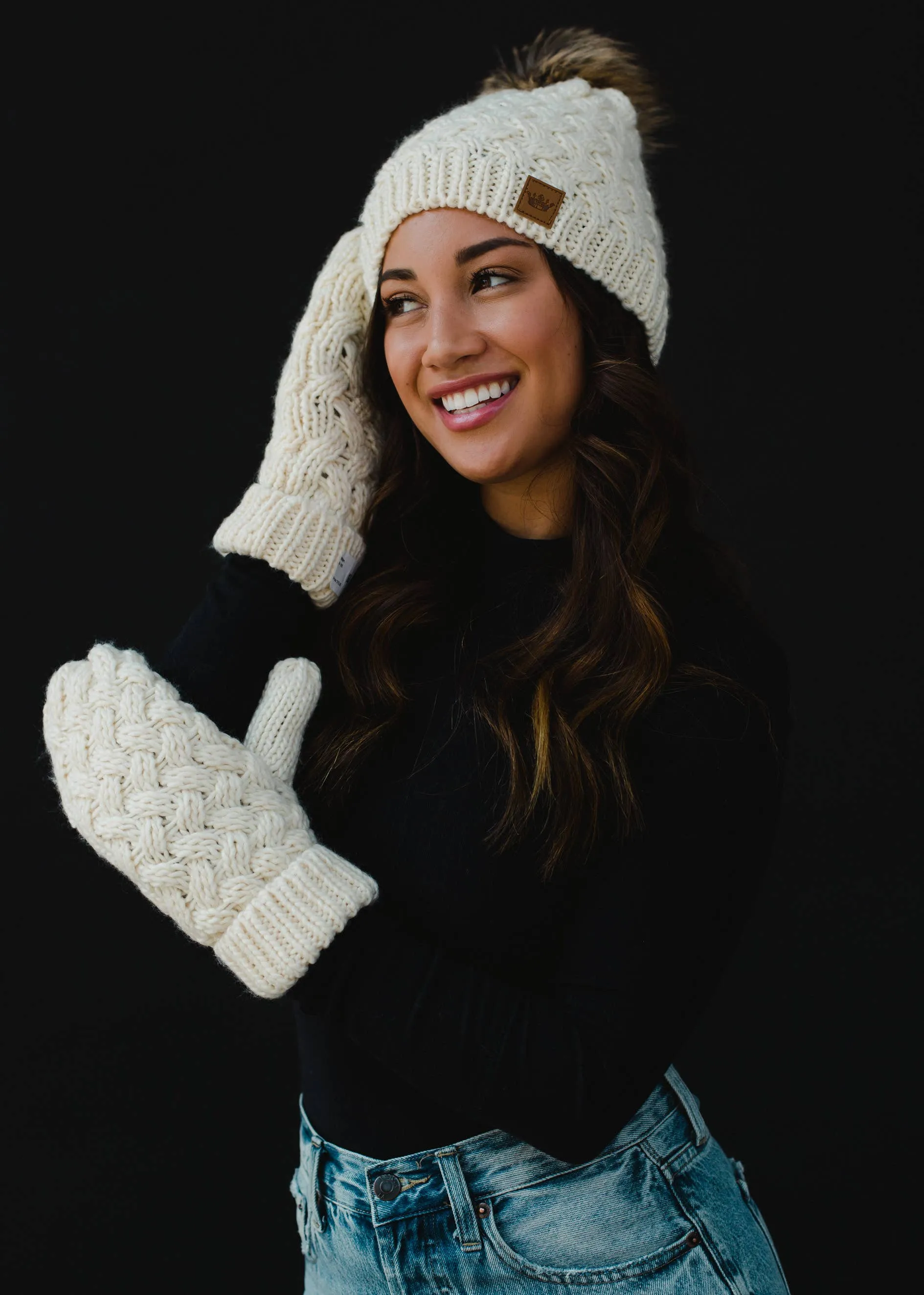 Cream Knit Pom Hat