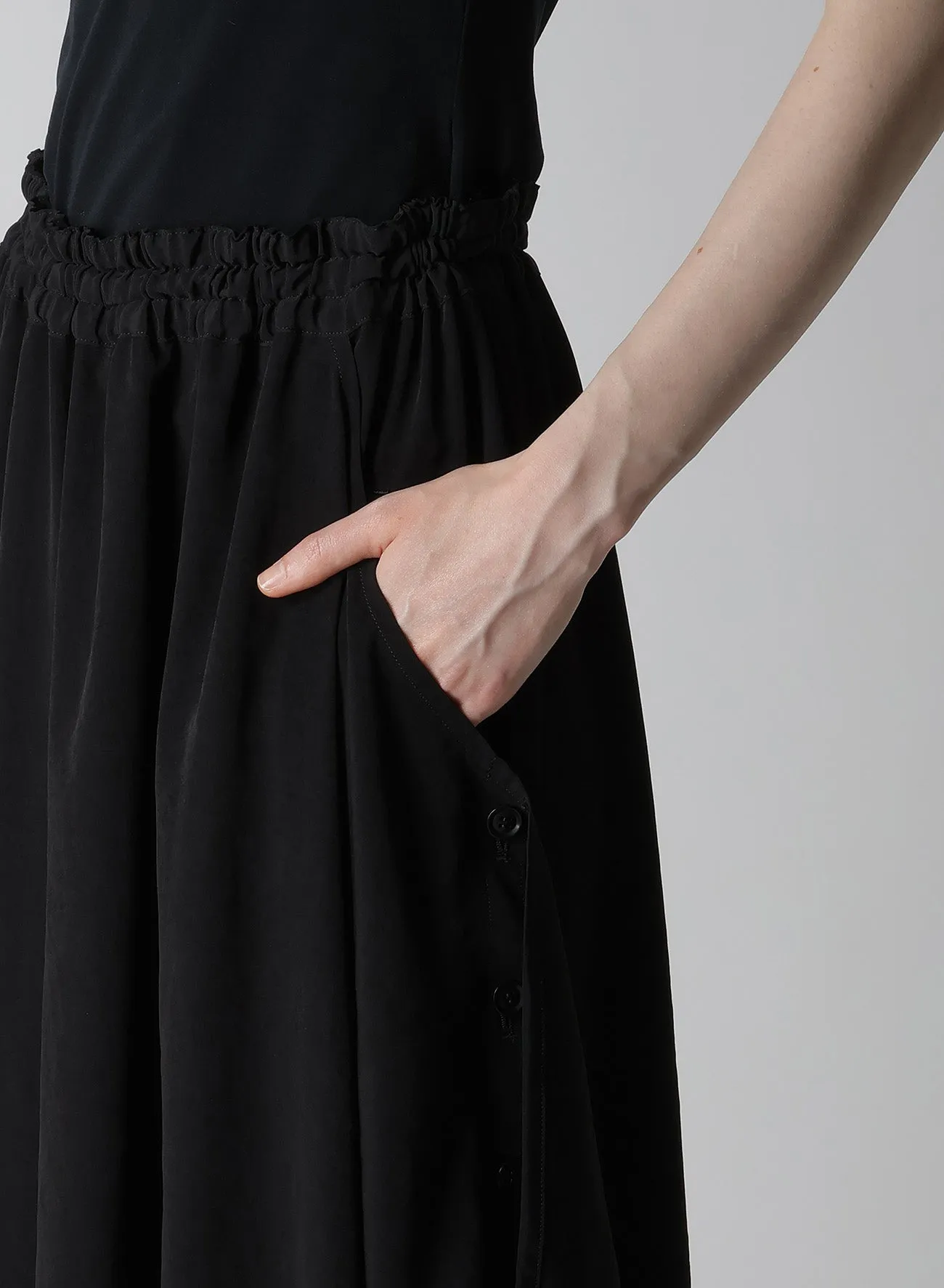 CREPE de CHINE SIDE CLOTH ELASTIC PANTS