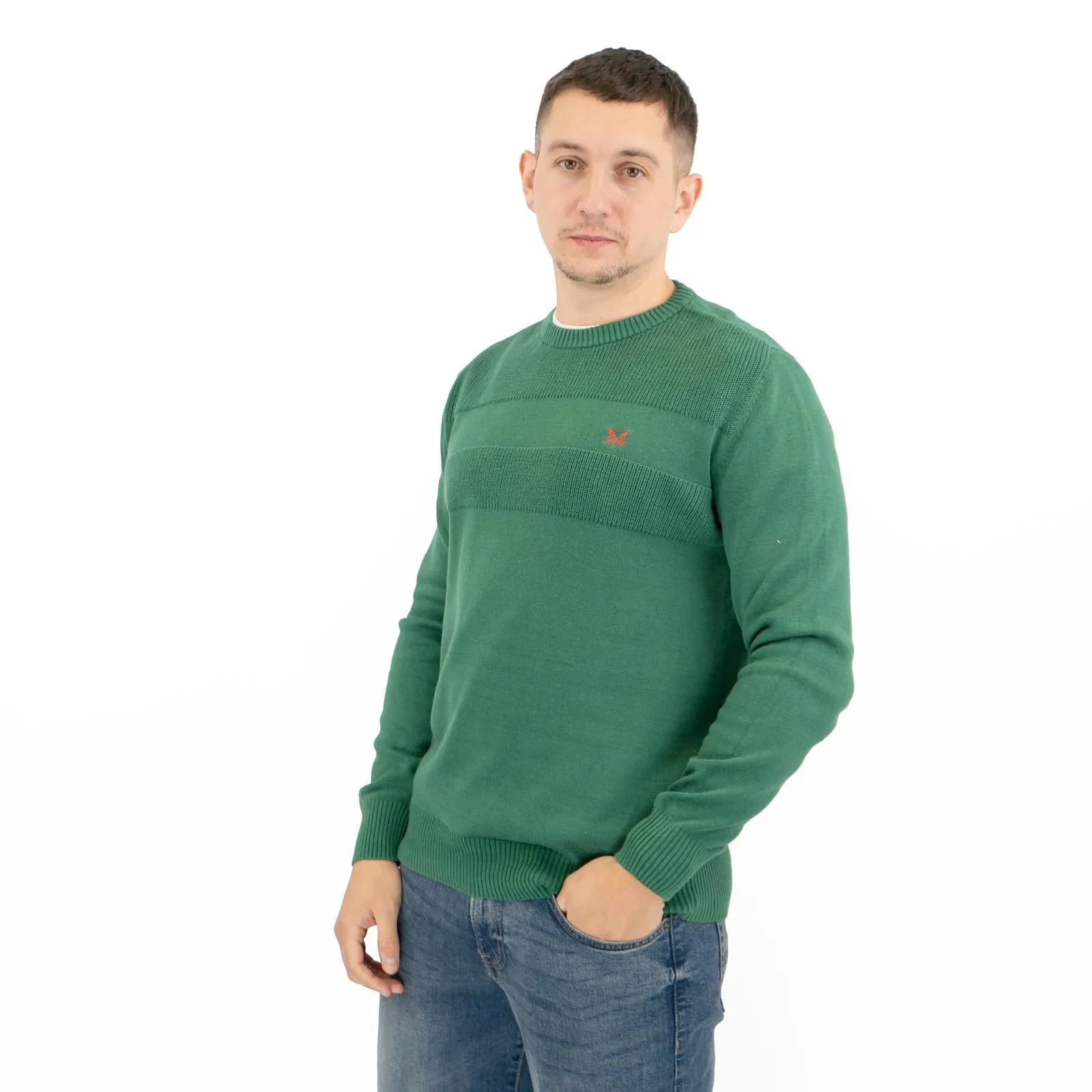 Crew Clothing Mens Rib Knitted Jumper Long Sleeve Emerald Green