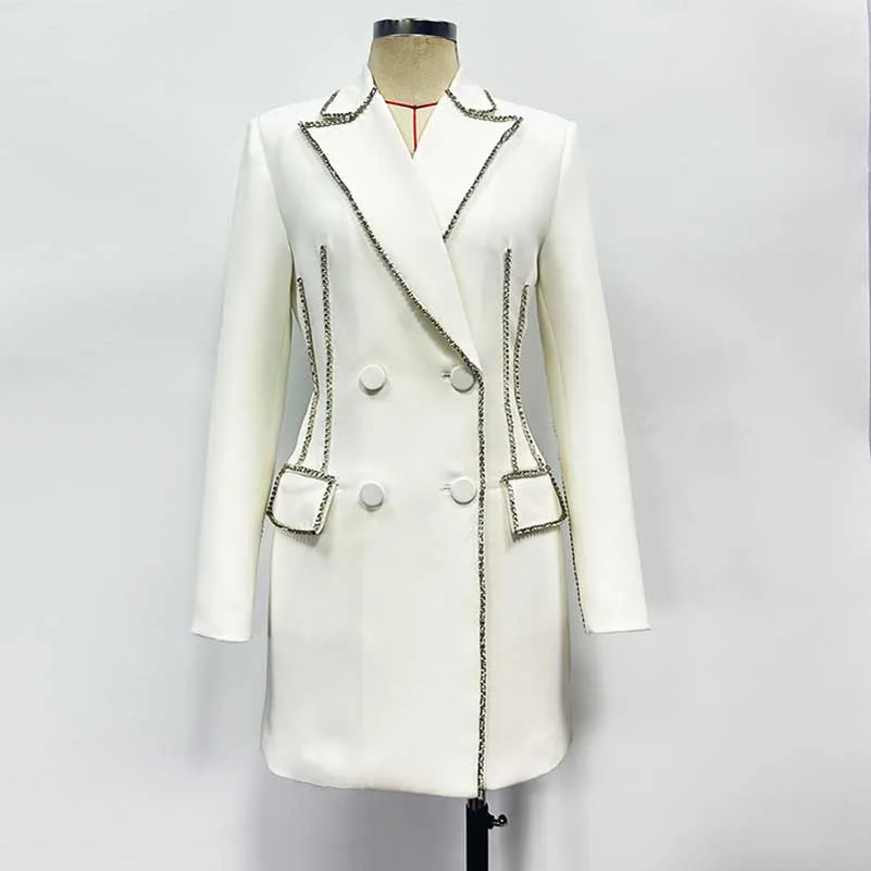 Crystal Embellished Blazer Dress Long Sleeve Coat