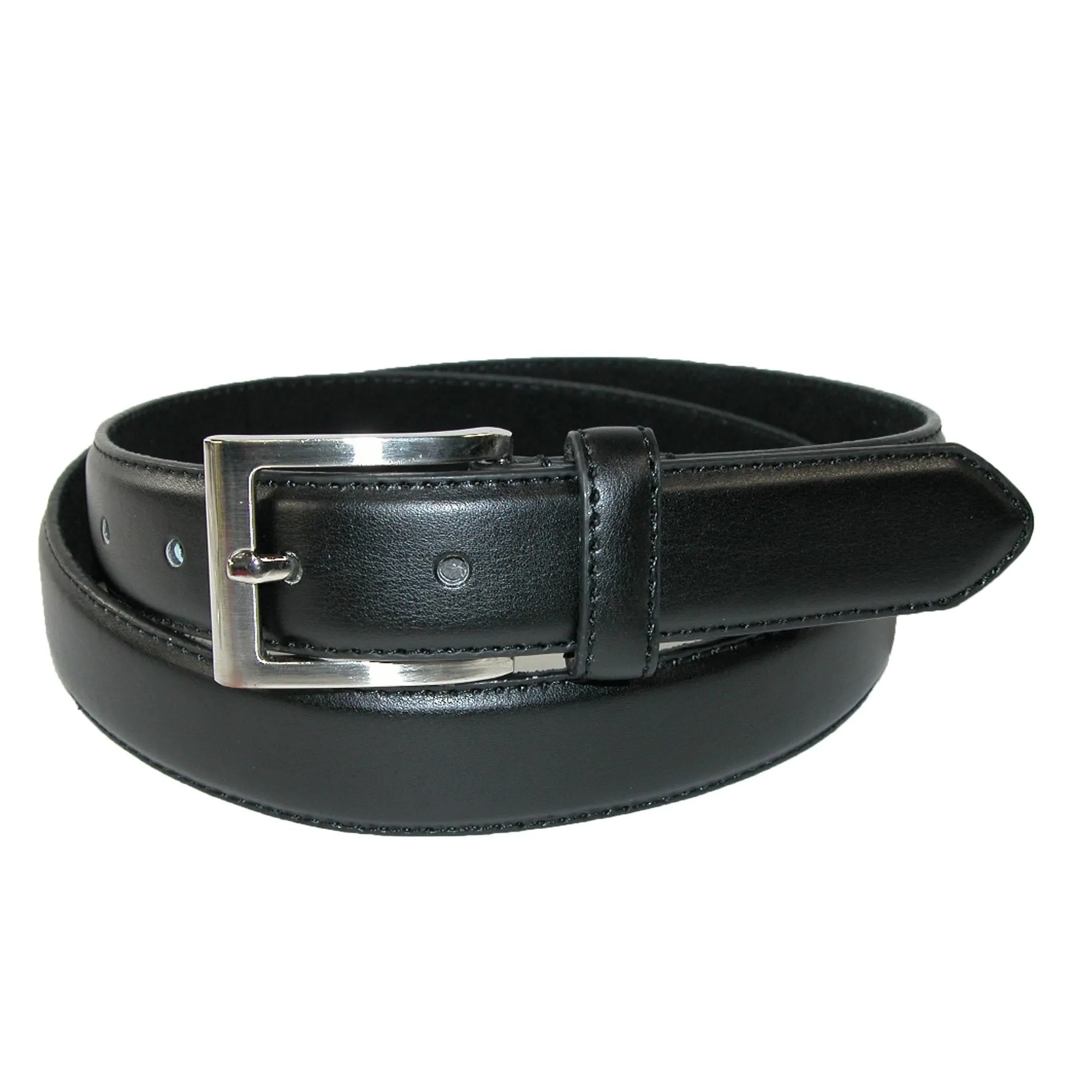 CTM® Men's Leather 1 1/8 Inch Basic Dress Belt with Silver Buckle