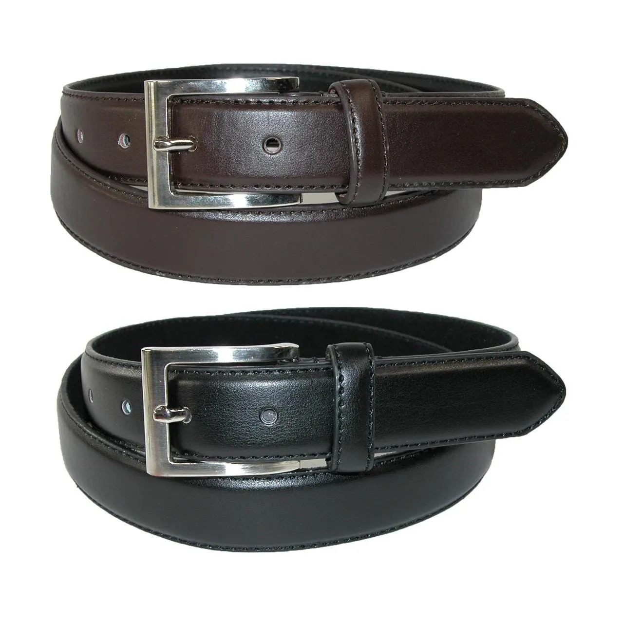 CTM® Men's Leather Basic Dress Belt with Silver Buckle (Pack of 2 Colors)