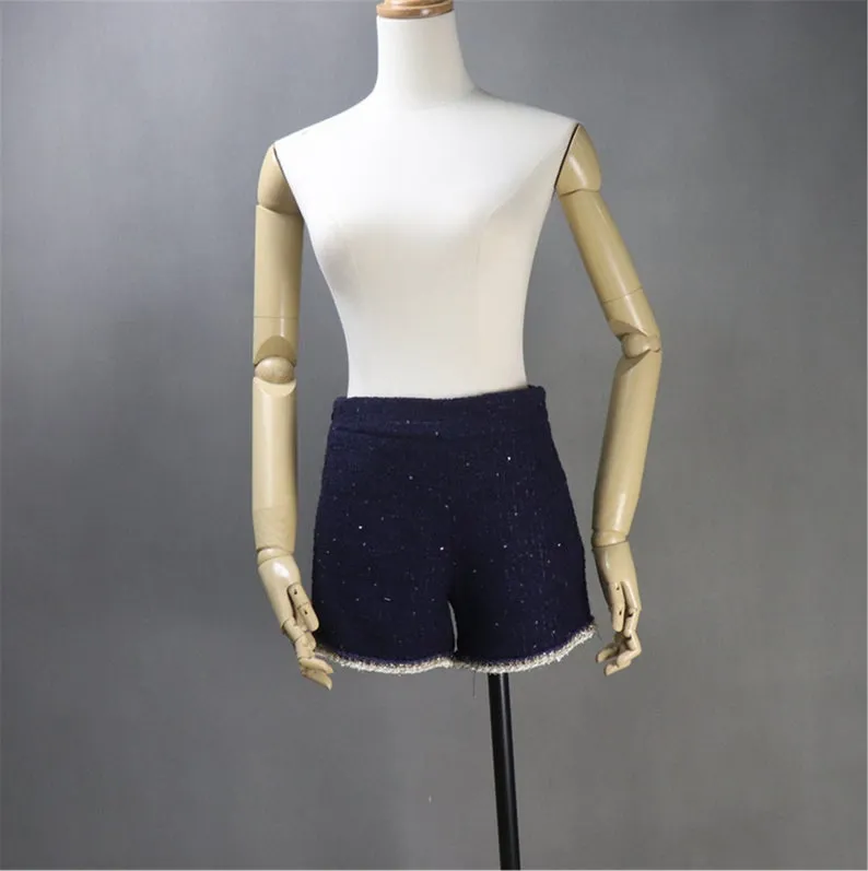 Custom Made Navy Blazer Coat  Skirt / Shorts Suit Sequined Tweed for Women