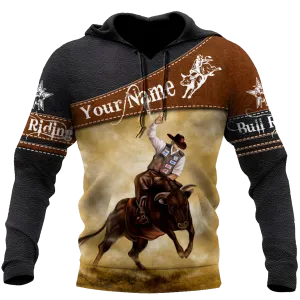 Customize Name Bull Riding Unisex Hoodie Cowboy Hoodies For Men Women, Cowboy Riding Hoodies