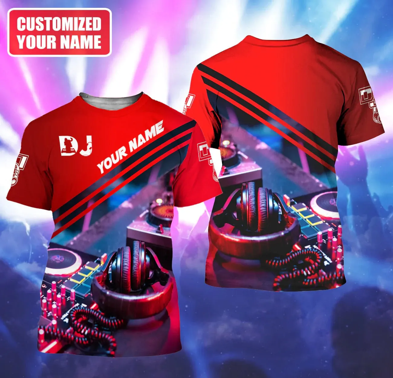 Customized 3D Red DJ Zip Hoodie For DJ Lover, Disc Jockey Player EDM Party Gift, DJ Shirt