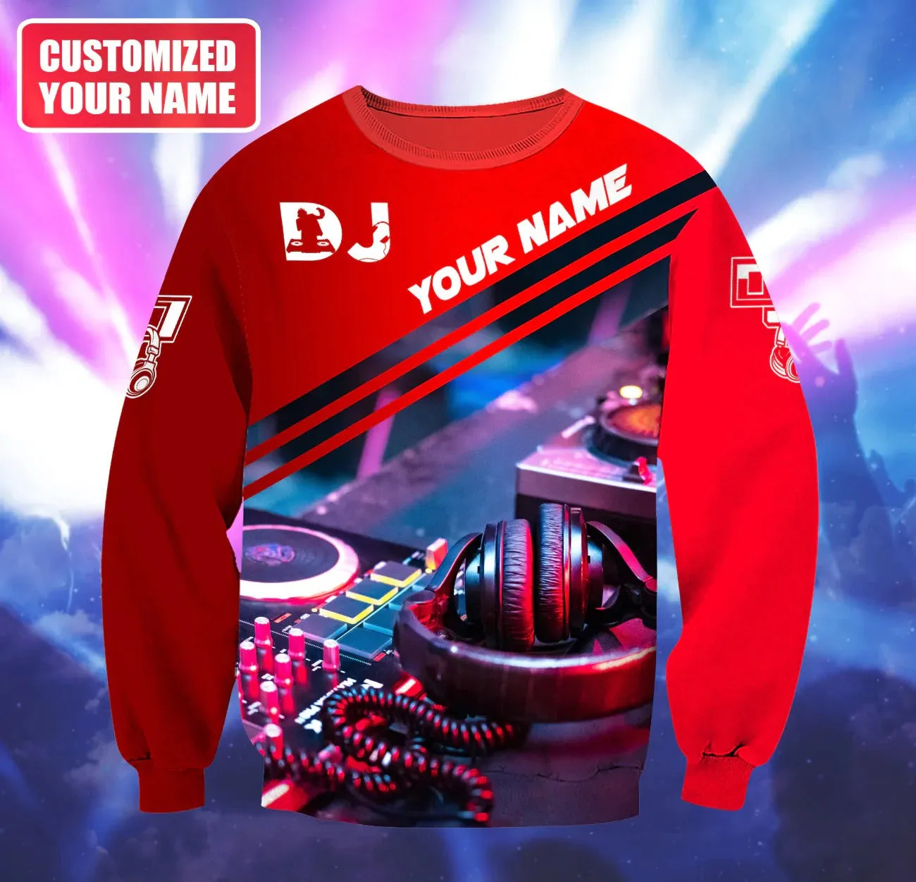 Customized 3D Red DJ Zip Hoodie For DJ Lover, Disc Jockey Player EDM Party Gift, DJ Shirt