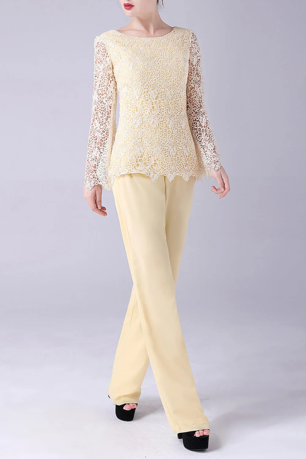 Daffodil Long Sleeves Lace Top Mother of the Bride Pant Suits