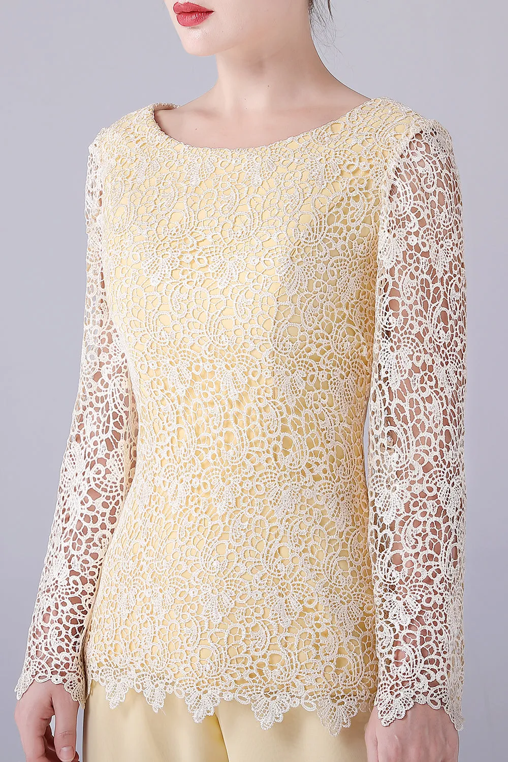 Daffodil Long Sleeves Lace Top Mother of the Bride Pant Suits