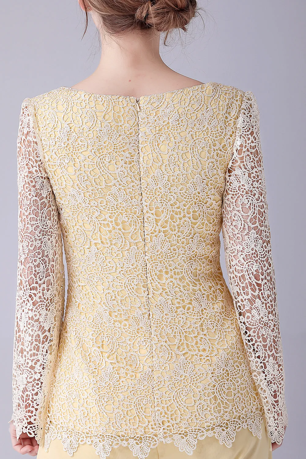 Daffodil Long Sleeves Lace Top Mother of the Bride Pant Suits