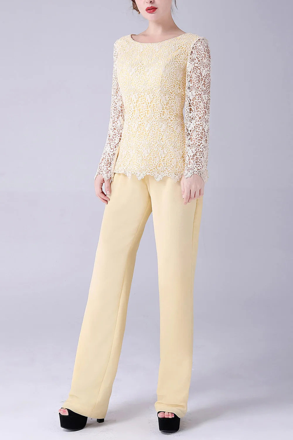 Daffodil Long Sleeves Lace Top Mother of the Bride Pant Suits