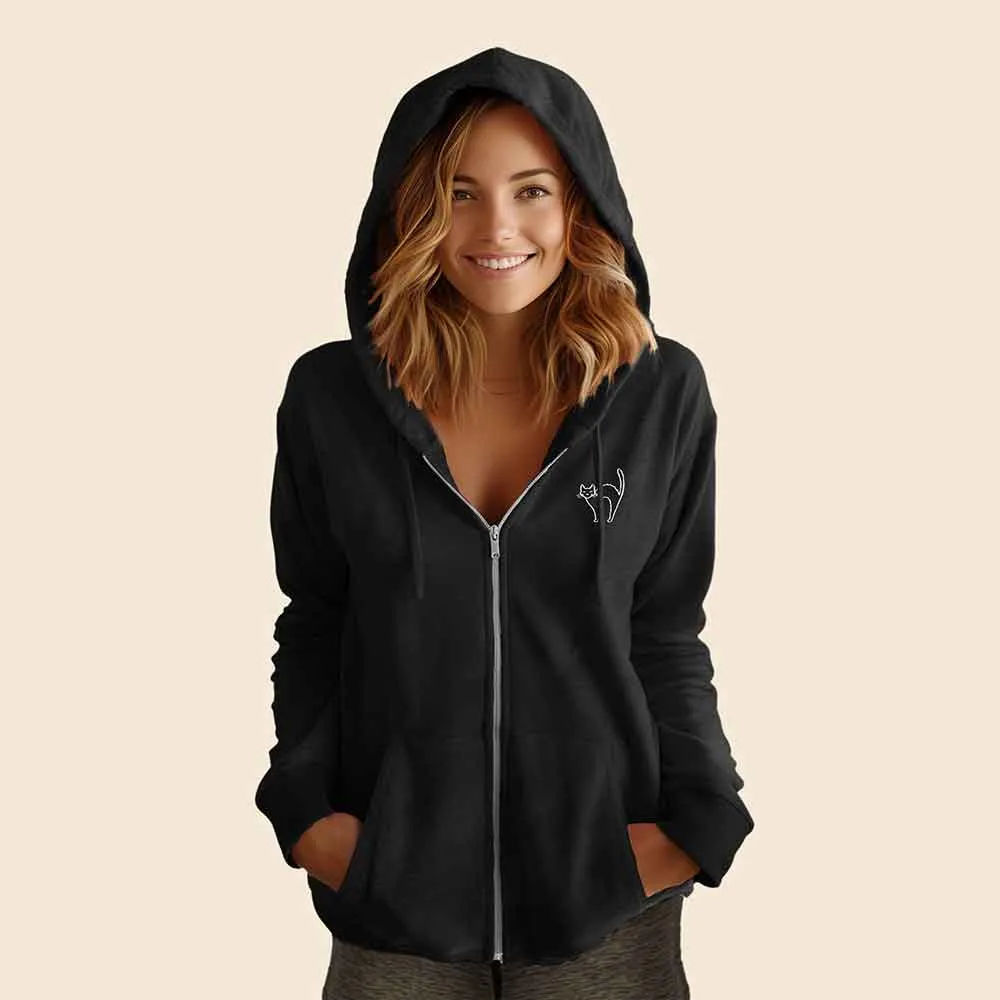 Dalix Black Cat Washed Zip Hoodie