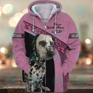 Dalmatians Pink Never Walk Alone 3D Full Print Shirts, Christmas Shirt for Dog Lovers