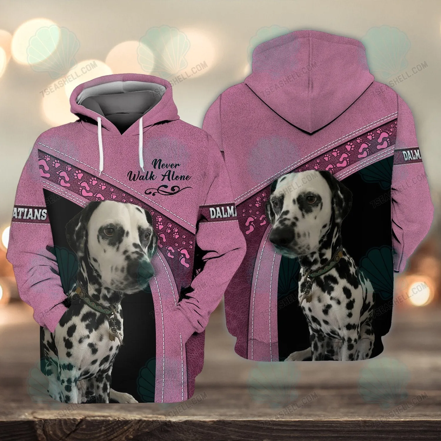 Dalmatians Pink Never Walk Alone 3D Full Print Shirts, Christmas Shirt for Dog Lovers