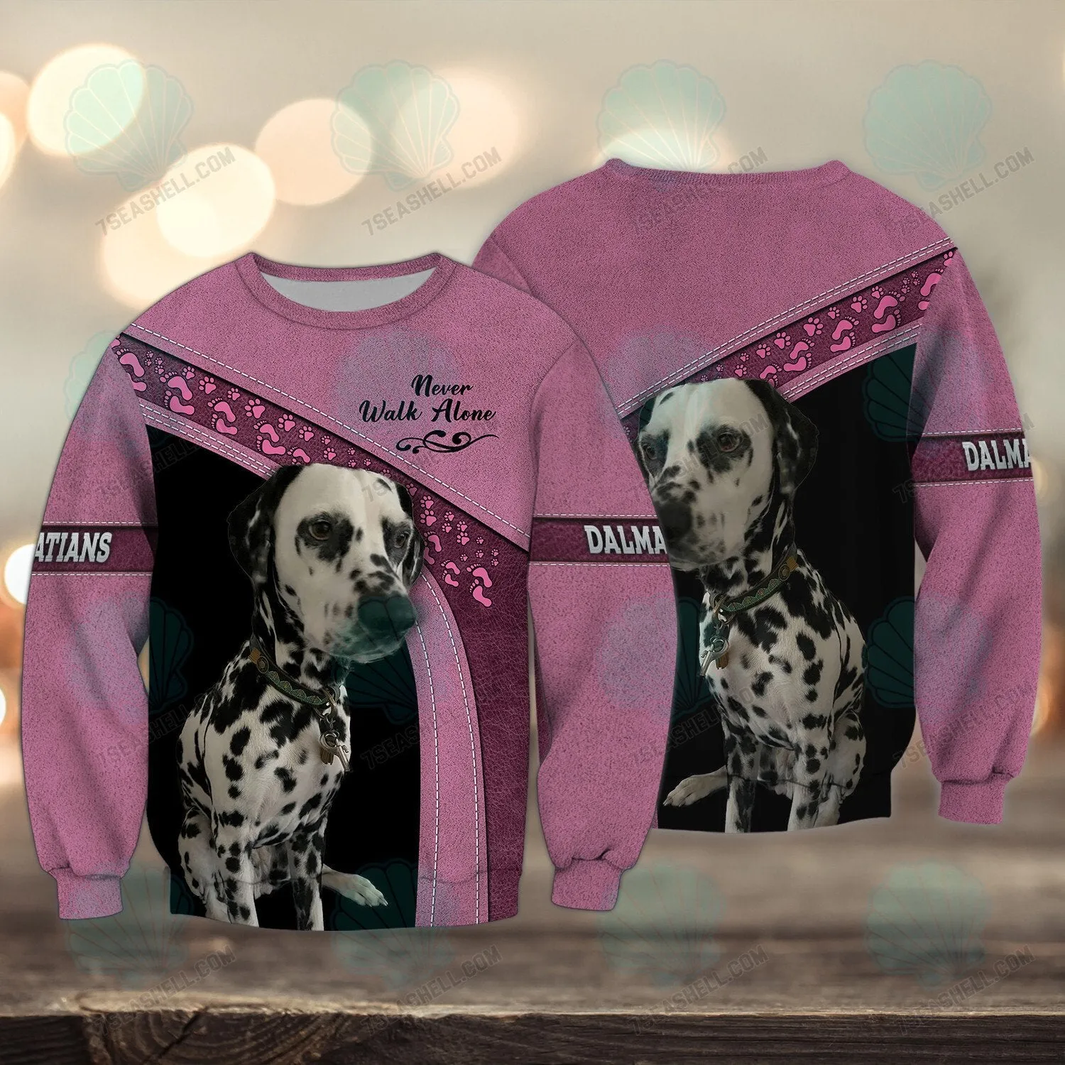 Dalmatians Pink Never Walk Alone 3D Full Print Shirts, Christmas Shirt for Dog Lovers