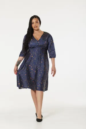 Daphne Midi,Moon and Print Stars Tea Dress in Recycled fabric