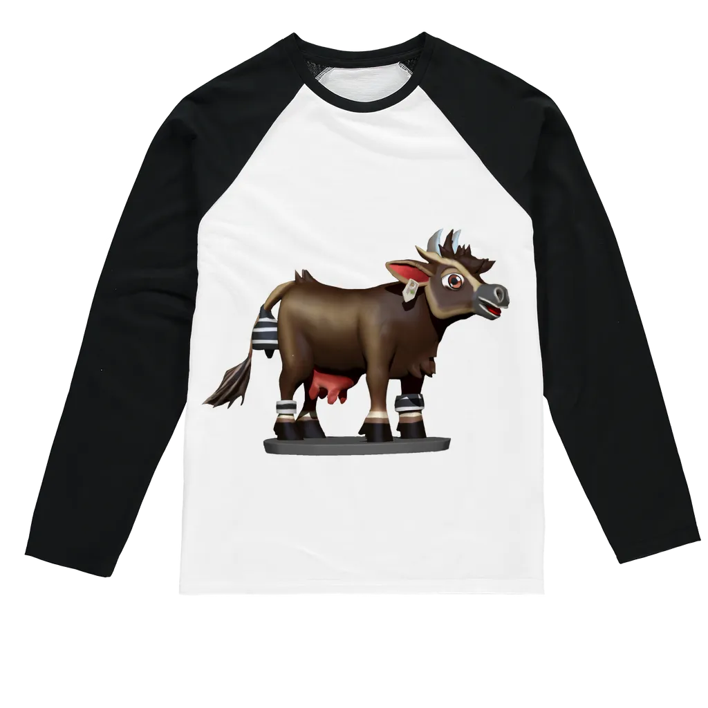 Dark Brown Cow Sublimation Baseball Long Sleeve T-Shirt