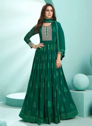 Dark Green Lucknowi Zari Embroidered Designer Anarkali Suit