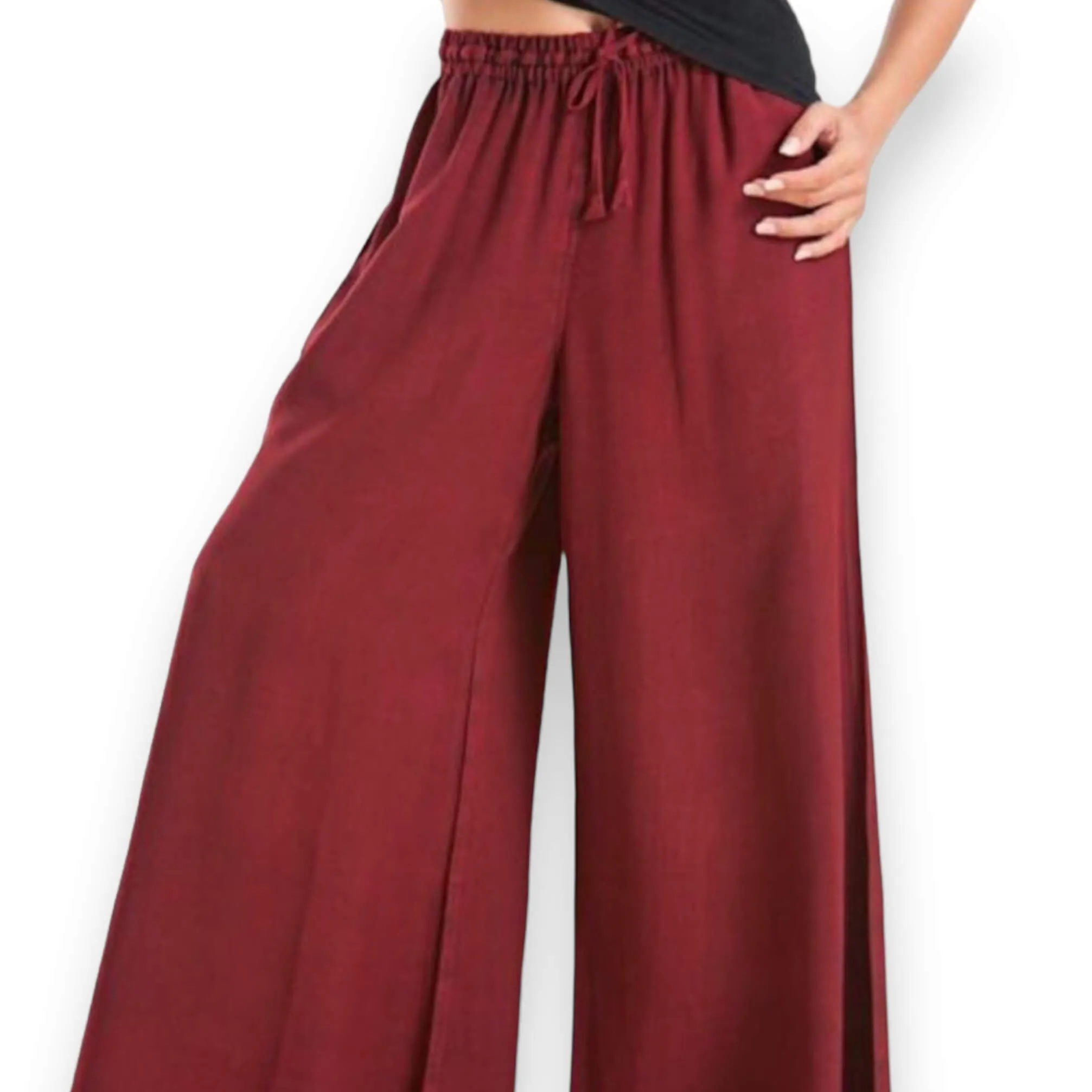 Dark Red Wide Leg Palazzo Pants